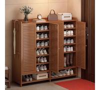 LMTYBOC Scarpiera a 8 ripiani con ante feritoie, scarpiera autoportante stretta, per ingresso e ingresso aperto, design elegante marrone