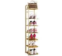 LMTYBOC Scarpiera a 8 ripiani, in metallo robusto, impilabile per ingresso, design sottile per corridoio, finitura oro, ideale per scarpe e accessori