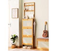 LMTYBOC Scarpiera con ganci, scarpiera autoportante sottile e cappotto in bambù, cassetti per ingresso e corridoio, design salvaspazio 2 in 1, 50 x 17 x 186 cm