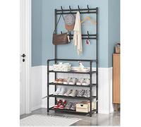 LMTYBOC Scarpiera da ingresso con 4/5 ripiani e scarpiera, 8 ganci per soggiorno, camera da letto, ufficio, nero, 60 x 26 x 155 cm, soluzione perfetta per corridoio