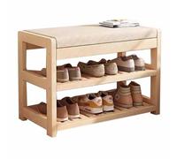 LMTYBOC Scarpiera in bambù con cuscino, 2 ripiani, resistente, capacità 80 kg, per corridoio, camera da letto, soggiorno, elegante e funzionale, 61 x 31 x 47 cm