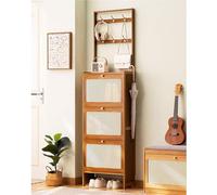 LMTYBOC Scarpiera in bambù con ganci, sottile, autoportante, 2 in 1, scarpiera e cappotto, per ingresso, atrio, corridoio, design con cassetto a ribalta (B-50 x 24 x 186 cm)
