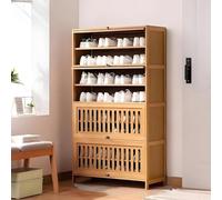 LMTYBOC Scarpiera in bambù di grande capacità, con ripiani regolabili e ante a feritoia, elegante scarpiera per ingresso, corridoio, atrio e camera da letto, 138 cm