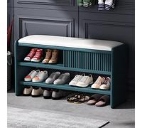 LMTYBOC Scarpiera moderna con cuscino in pelle, ingresso in legno, scarpiera imbottita per corridoio, elegante blu e bianco, 80 x 30 x 45 cm