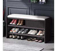 LMTYBOC Scarpiera moderna in legno con cuscino in pelle, imbottita per ingresso, corridoio, scarpiera - grigio scuro e bianco, 100 x 30 x 45 cm