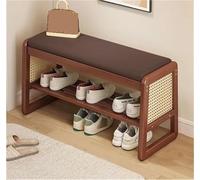 LMTYBOC Scarpiera moderna in legno con cuscino in pelle, scarpiera a 2 ripiani, scarpiera aperta per camera da letto, corridoio, ufficio, garage, colore: marrone, 50 cm