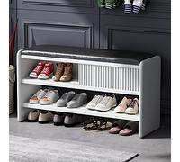 LMTYBOC Scarpiera moderna - ingresso in legno con seduta imbottita in pelle, elegante mobile da corridoio, scarpiera versatile, bianco e nero, 120 x 30 x 45 cm