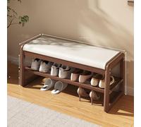 LMTYBOC Scarpiera ottomana in noce con vano portaoggetti, panca da ingresso, seduta imbottita, telaio in legno di gomma, angoli arrotondati, 100 cm, soluzione elegante e funzionale per l'ingresso