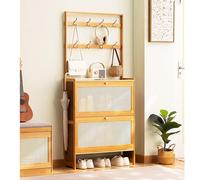 LMTYBOC Scarpiera sottile sottile con ganci, 2 in 1, autoportante e cassetti a ribalta, appendiabiti in bambù per ingresso, atrio, corridoio, A-70 x 24 x 152 cm