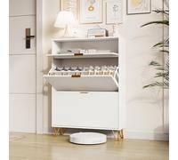LMTYBOC Scarpiera stretta bianca con 2 ante ribaltabili e ripiani regolabili, scaffale per 14-18 paia, ideale per corridoio e ingresso, 80 x 24 x 118,5 cm