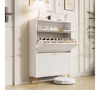 LMTYBOC Scarpiera stretta con 3 ante, 2 scomparti, colore bianco, design anti-ribaltamento, per ingresso e corridoio, elegante soluzione per riporre le scarpe