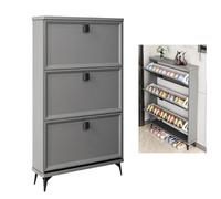 LMTYBOC Scarpiera stretta con 3 cassetti pieghevoli, scarpiera autoportante per ingresso, in legno grigio, elegante scarpiera per corridoio, 50 x 18 x 118 cm