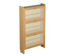 LMTYBOC Scarpiera stretta in bambù con ante pieghevoli e cassetto, scarpiera retrò autoportante per ingresso, corridoio, casa, scarpe e stoccaggio, 68 x 17 x 121 cm
