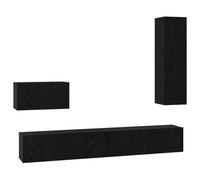 LMTYOENFG Mobile TV da parete, 4 pezzi, nero, effetto rovere, materiale in | Set modulare basso per soggiorno e camera dei ragazzi. Crea spazi aperti vicino al pavimento e offre spazio protetto.