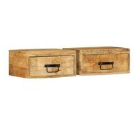 LMTYOENFG Set di 2 comodini da parete sospesi in legno massiccio di mango | Pratica consolle da parete per camera da letto crea spazi liberi sul pavimento e offre ripiani aperti per libri.
