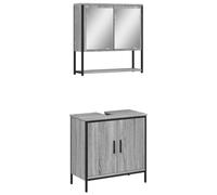 LMTYOENFG Set di 2 mobili da bagno grigio Sonoma con specchio e lavabo | Combinazione da bagno compatta per il vostro bagno con armadietto a parete, foro per sifone da 8 x 20 cm e materiale in legno