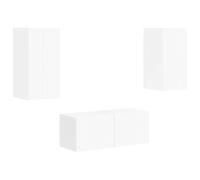 LMTYOENFG Set di 2 mobili per TV da parete, colore bianco lucido | Lo scaffale sospeso per camera da letto e soggiorno crea spazio sul pavimento con uno spazio moderno dietro le ante a