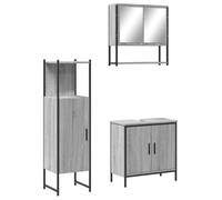 LMTYOENFG Set di 3 mobili da bagno con armadietto a specchio grigio Sonoma | Pratico set da tre per il vostro bagno con armadietto da parete, foro per sifone sul mobiletto inferiore e robusto mobiletto