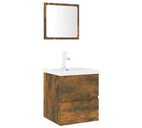 LMTYOENFG Set di mobili da bagno da 3 pezzi con lavabo e specchio, rovere | Set di mobili sospesi salvaspazio per WC degli ospiti con lavabo in ceramica, specchio acrilico e spazioso cassetto effetto