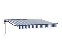 LMTYOENFG Tenda da sole elettrica estensibile, 3,5 x 2 m, con braccio articolato, con telecomando e manovella, tenda a mezza cassetta, colore blu e bianco, per terrazza, balcone e giardino