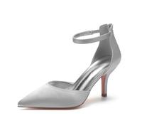 LMUIPMAA Cerniera Decollete Eleganti Tacco Medio con Punta Chiusa y Cinturino Donna,Argento,41 EU