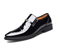 LMUIPMAA Mocassini da Uomo in Pelle Verniciata Scarpe da Lavoro Formale per Abiti da Matrimonio,Nero,48 EU