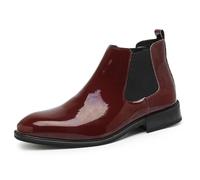 LMUIPMAA Stivaletti Chelsea per Uomo Scivola su Autunno Inverno Caviglia Alta Scarpe da Sera Business Office Stivali in Pelle,Rosso,38 EU