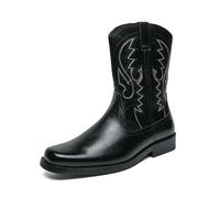 LMUIPMAA Stivali da Cowboy da Uomo Western metà Polpaccio Stivali da Equitazione per Lavoro Escursionismo,Nero,44 EU