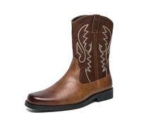 LMUIPMAA Stivali da Cowboy da Uomo Western metà Polpaccio Stivali da Equitazione per Lavoro Escursionismo,Marrone,42 EU