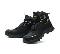 LMUIPMAA Stivali da Lavoro Antinfortunistici da Uomo con Punta in Acciaio Impermeabili, Antiscivolo E Resistenti alle Perforazioni per Uso Industriale E Edile,Nero,42 EU