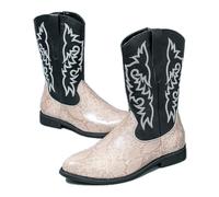 LMUIPMAA Stivali da Lavoro Cowboy Tradizionali in Pelle con Punta Rotonda per Uomo, Ricamati, Facili da Indossare, durevoli e Adatti per la Campagna.,Bianca,38 EU