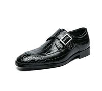 LMUIPMAA Uomini Fibbia Singola Scarpe da Monaco Pelle in Microfibra Formale Mocassini Punta a Punta Appartamenti Scarpe da Lavoro,Nero,48 EU