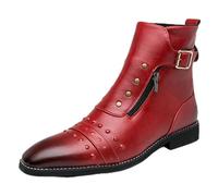LMUIPMAA Uomo Chelsea Monk Boots Fibbia Cinturino Chukka Moto Stivali Piedi Stivaletti alla Caviglia,Rosso,38 EU