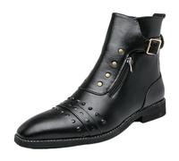 LMUIPMAA Uomo Chelsea Monk Boots Fibbia Cinturino Chukka Moto Stivali Piedi Stivaletti alla Caviglia,Nero,42 EU
