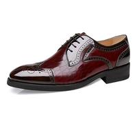 LMUIPMAA Uomo Nozze Brogues Formale attività Commerciale Scarpe da Sera Stringate Derby Scarpe in Pelle,Burgundy,47 EU