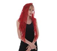 LMVERNA, Mantiglia a triangolo in pizzo, leggera, con nappa, alla moda, per coprire la testa, scialli e involucri floreali da donna, (rosso)