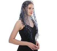 LMVERNA Velo triangolare in pizzo mantiglia tulle sciarpa copertura velo chiesa per matrimoni di massa damigelle d'onore, Blu navy, Meduim