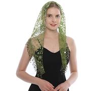 LMVERNA Velo triangolare in pizzo mantiglia tulle sciarpa copertura velo chiesa per matrimoni di massa damigelle d'onore, Verde, Meduim