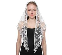 LMVERNA Velo triangolare in pizzo mantiglia tulle sciarpa copertura velo chiesa per matrimoni di massa damigelle d'onore, Bianco 2, Medium