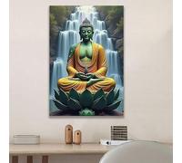 LMYCHENG 1 poster e stampe verdi e oro, tela da parete con meditazione del Buddha, dipinto di paesaggio, per arredamento spirituale zen (50x70 cm/cornice interna)