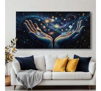 LMYCHENG Arte murale astratta con corpo celeste e mano - Poster e stampe vintage dell'universo e della galassia, pittura a inchiostro, per l'arredamento del soggiorno (50x100 cm/cornice interna)