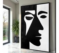 LMYCHENG Arte murale astratta con volto, poster e stampe di ritratti minimalisti in bianco e nero, pittura geometrica su tela, arredamento moderno per la casa (80x120 cm/cornice interna)