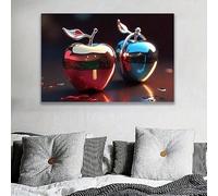 LMYCHENG Arte murale su tela - Poster e stampe moderne di mele rosse e blu lucide, vivace dipinto astratto per l'arredamento del soggiorno (30x40 cm/cornice interna)