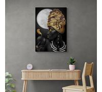 LMYCHENG Dipinto a olio su tela raffigurante il volto di una donna africana, poster e stampe con glitter dorati per la decorazione murale del soggiorno (30x40 cm/senza cornice)