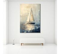 LMYCHENG Dipinto ad olio raffigurante una barca a vela, quadro nautico su tela per la decorazione del soggiorno, poster minimalista con tema oceano (30x40 cm/senza cornice)
