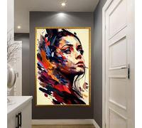 LMYCHENG Immagine colorata del volto di una ragazza, ritratto di una donna elegante, dipinto a olio su tela, arte murale - Poster e stampe, opera d'arte astratta retrò, cornice 50x70 cm