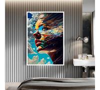 LMYCHENG Poster colorati con volti di ragazze, stampe su tela, dipinti a olio con ritratti di donne, immagini astratte di volti di ragazze, decorazioni per la casa, cornice 40x60 cm