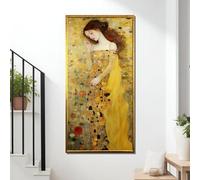 LMYCHENG Poster con stampa Donna in oro ispirato a Gustav Klimt, elegante dipinto su tela con ritratto di donna, per soggiorno, arredamento per la casa, cornice 50x100 cm
