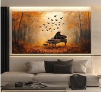 LMYCHENG Poster con stampa su tela di pittura a olio di pianoforte nella foresta autunnale, quadri da parete minimalisti con musica, per soggiorno, arredamento per la casa (60x120 cm/cornice interna)