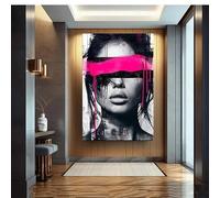 LMYCHENG Poster di ritratti di donne astratte moderne, dipinto a olio in bianco e nero su tela, quadro da parete per l'arredamento del soggiorno (50x70 cm/cornice interna)